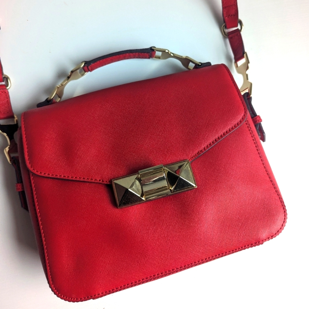 Ann Taylor Lady Bag Shoulder Bag Handbag - Saffiano Leather - Red - NWT